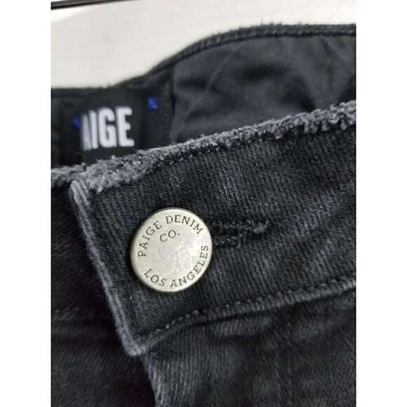 PAIGE JACQUELINE STRAIGHT BLACK JEANS SIZE 32 RAW FRAYED HEM STRETCH - Picture 4 of 10